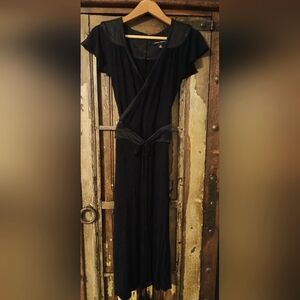 Vintage XS Banana Republic Black Midi Dress with Tassel Belt